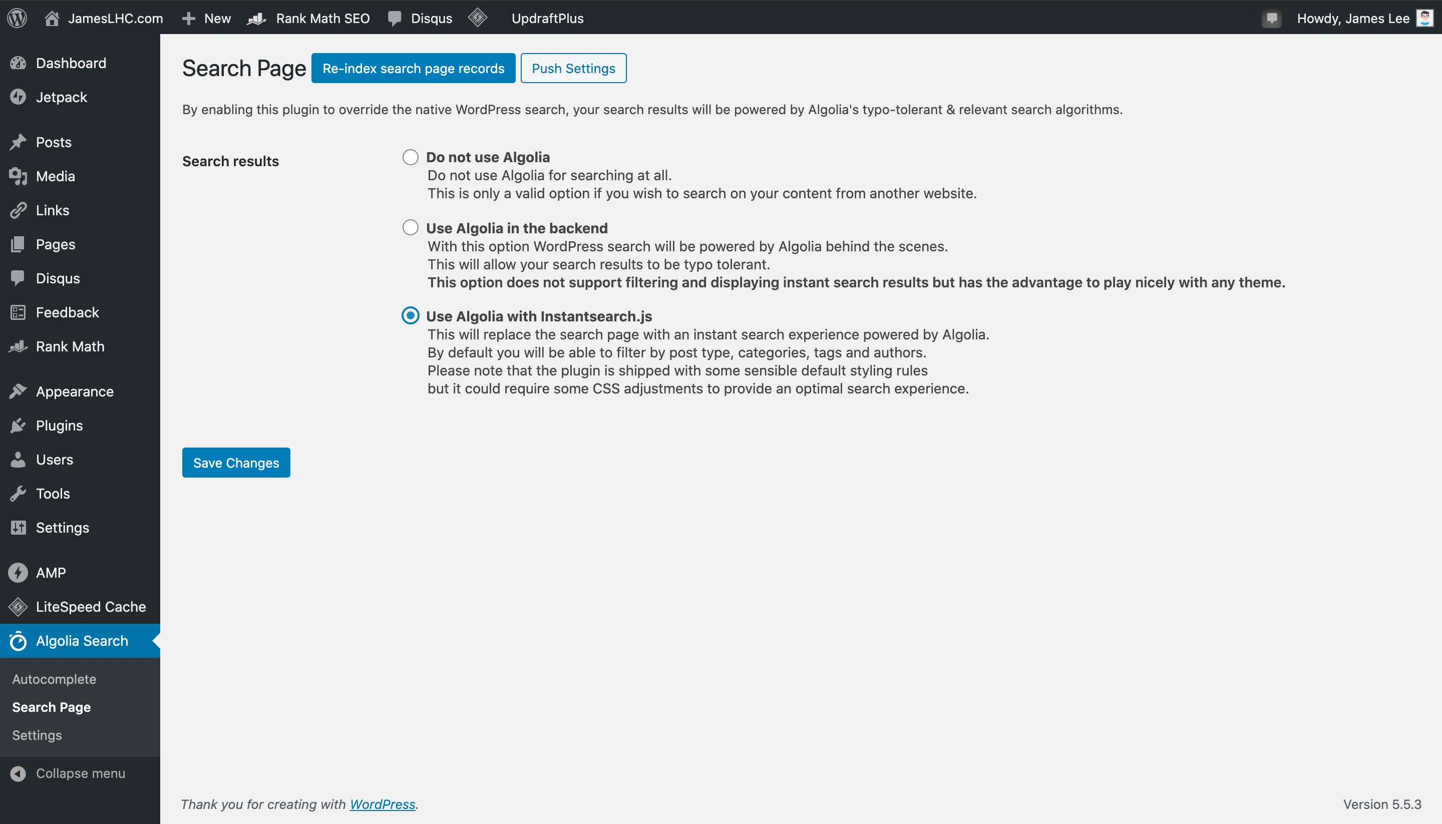 Algolia Search Page