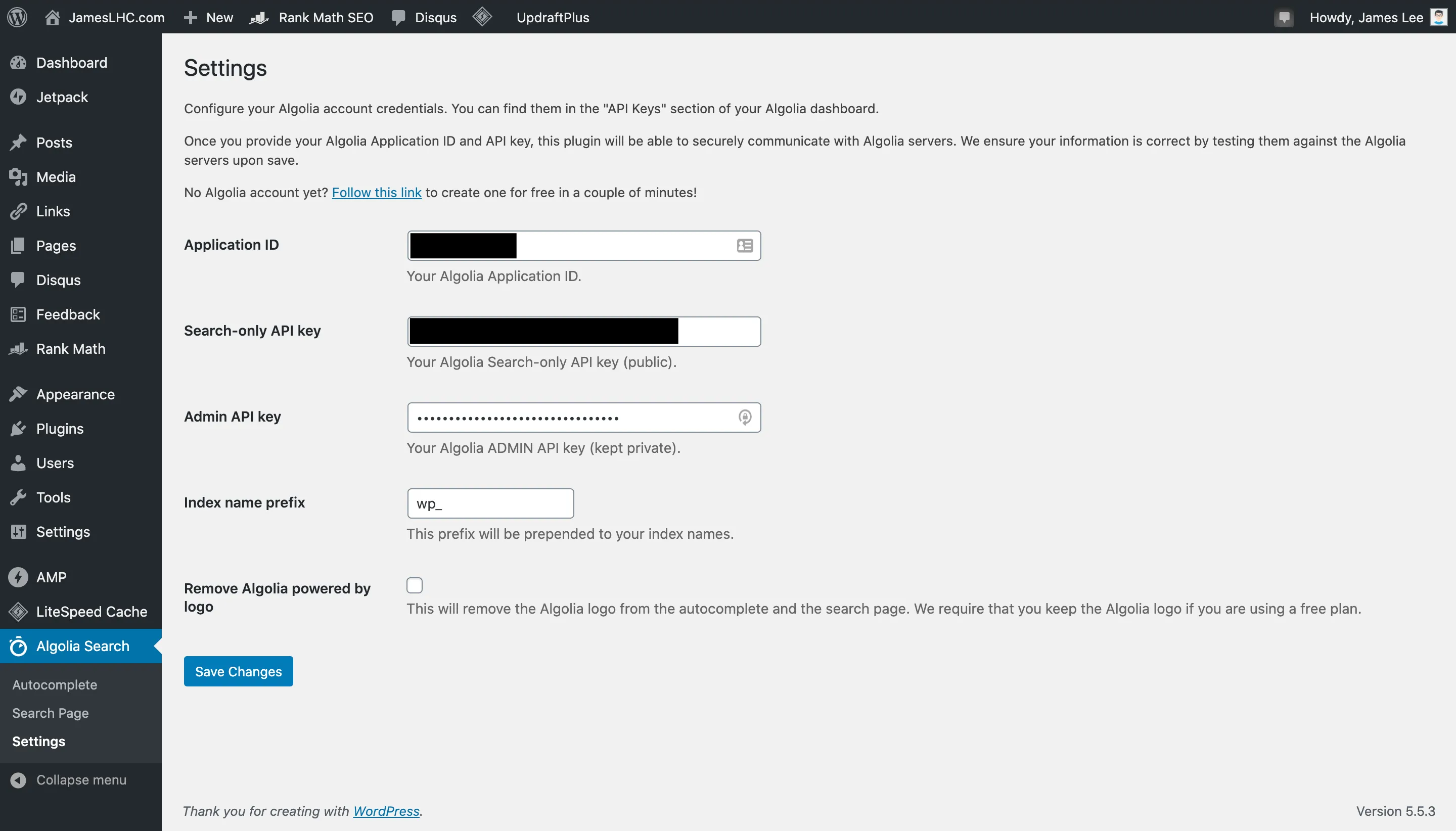 Algolia Settings