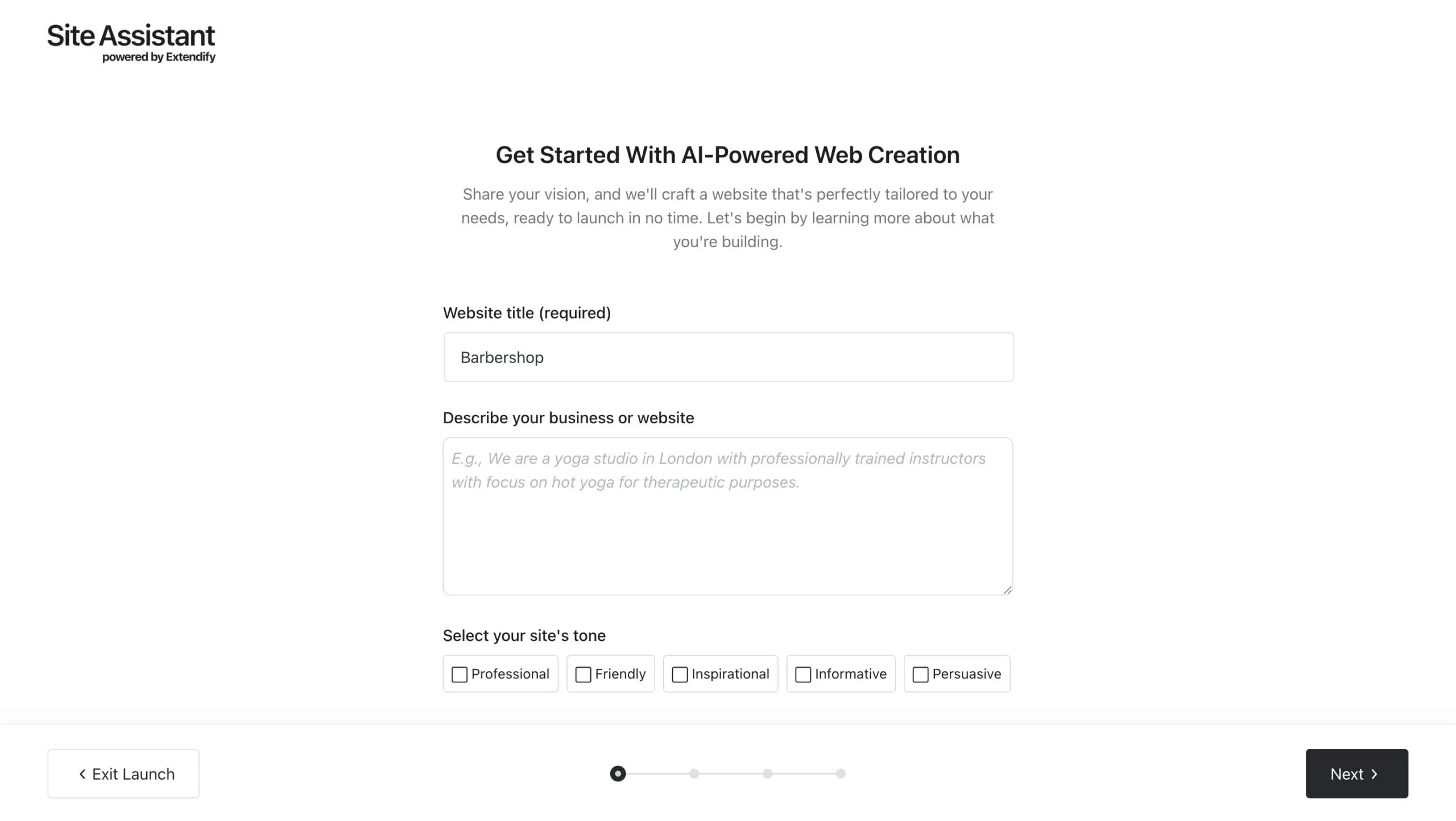 Extendify AI website builder generating a site layout in WordPress