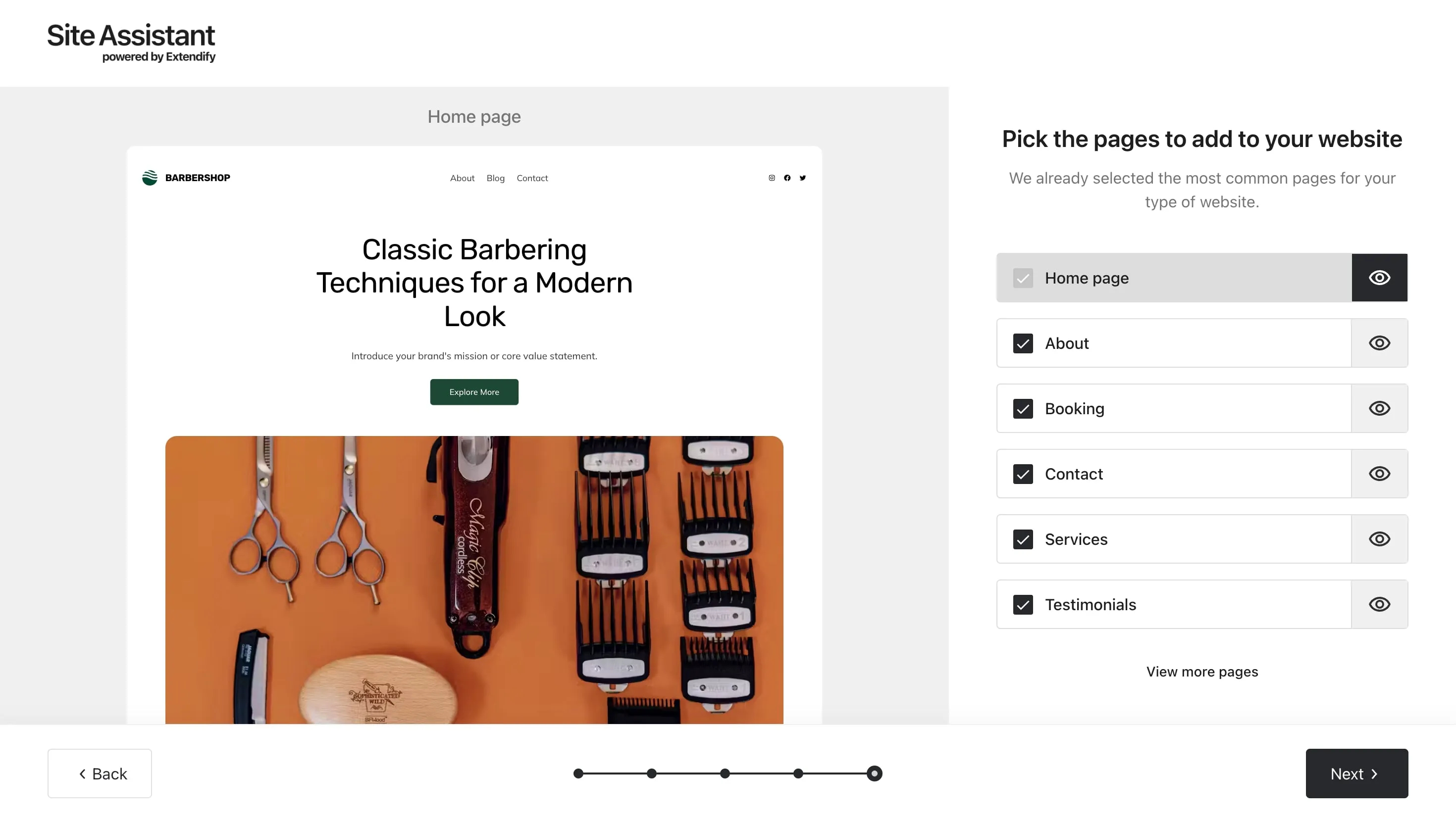 Extendify completed website ready for customisation