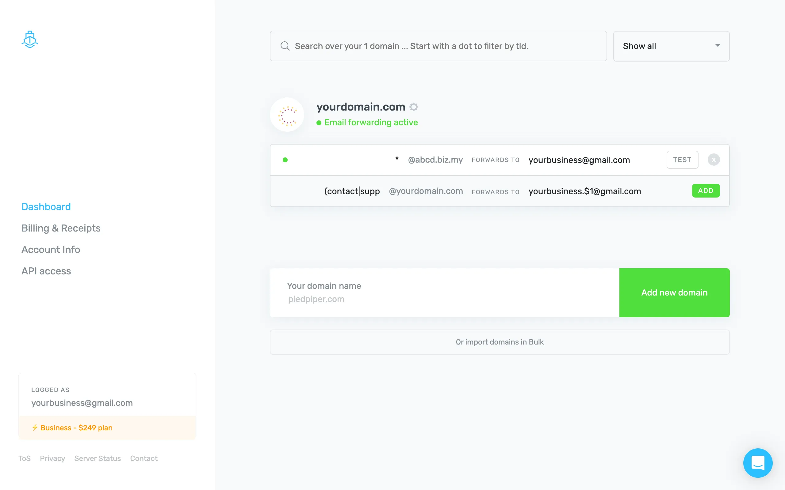 ImprovMX Dashboard