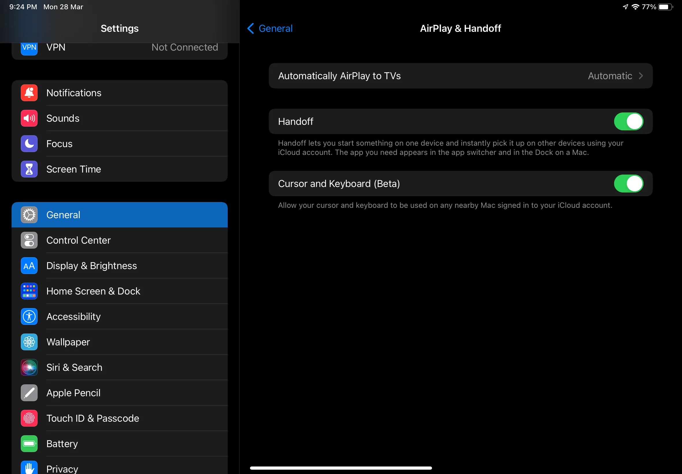 Enable Universal Control in iPadOS