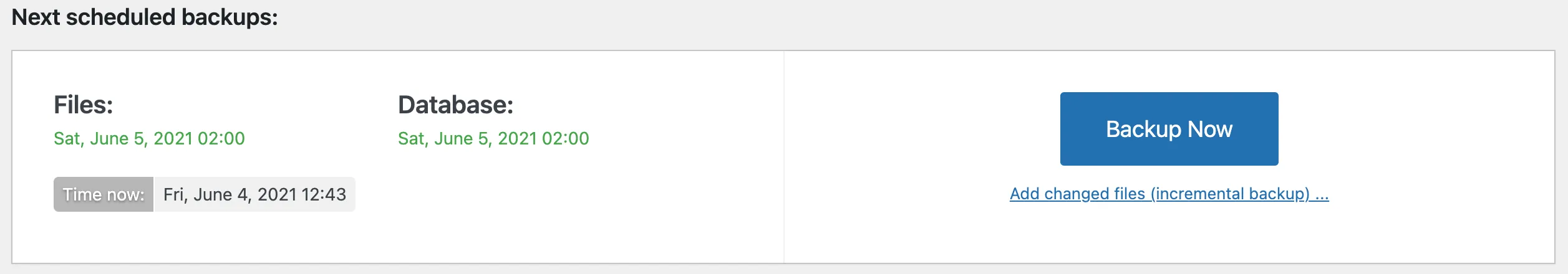 UpdraftPlus plugin showing next scheduled backups updated to 2:00 AM